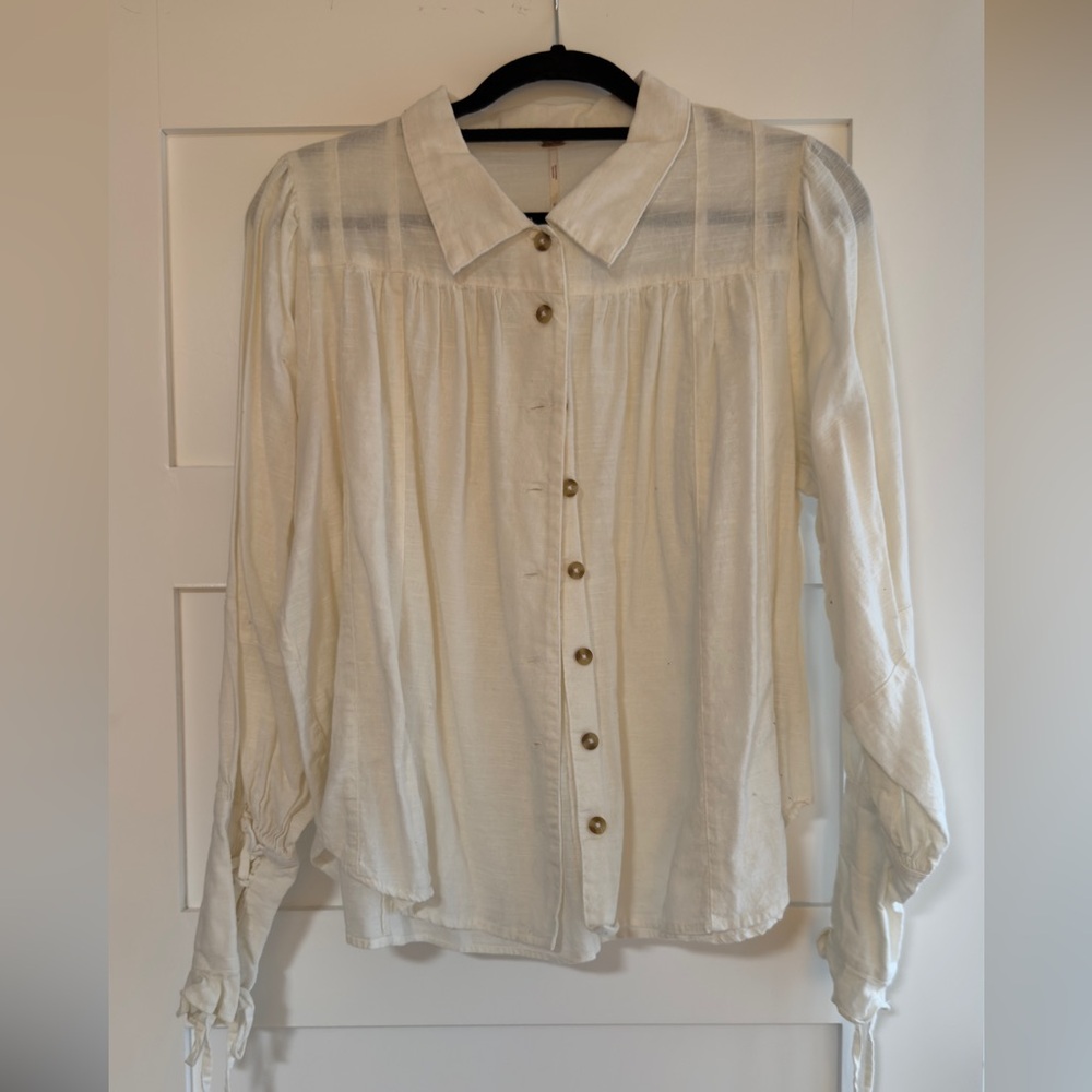 Free People Elegant White Button-Up Blouse